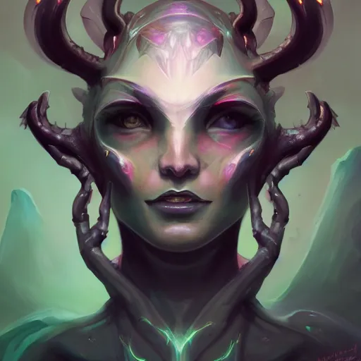 Prompt: portrait of a beautiful demonic cybernetic emanation, by pete mohrbacher and artgerm and wlop, digital art, highly detailed, intricate, fantasy, mystical, Trending on Artstation HQ, deviantart, unreal engine, 4K UHD image