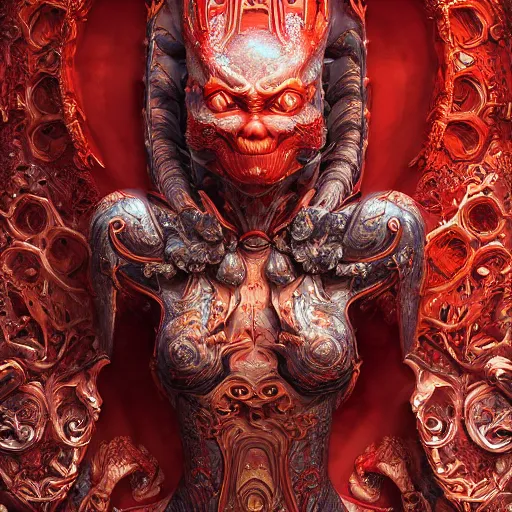 Prompt: The red alien, intricated traditional Chinese textures, rococo decorations, hyper detail, Unreal engine,Octane render, by Karol Bak