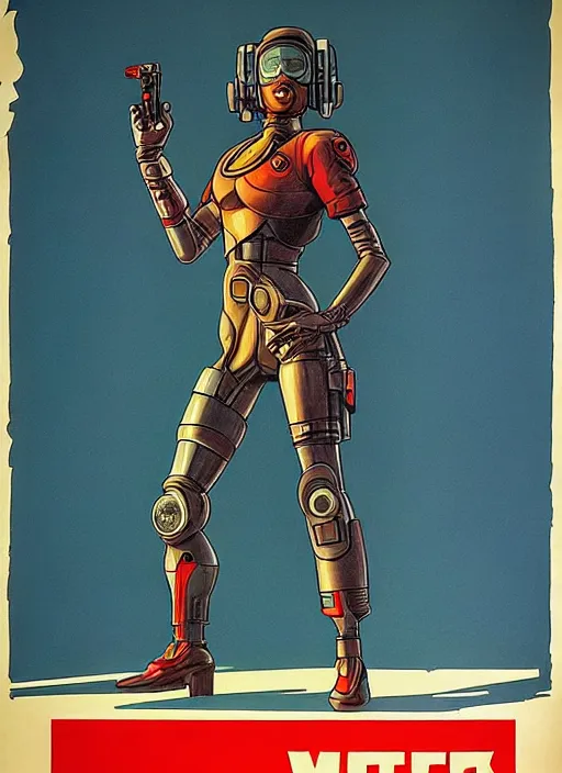 Image similar to soviet propaganda poster. cyberpunk mech pilot. portrait by jean giraud and anton otto fischer and john philip falter and will eisner and gil elvgren. realistic proportions. character art. science fiction d & d. tf 2, overwatch, rb 6 s, cyberpunk 2 0 7 7, blade runner 2 0 4 9.