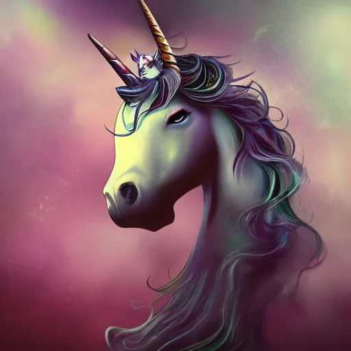 Image similar to Epic Album art cover, unicorn, moody , trending on artstation, award-winning art