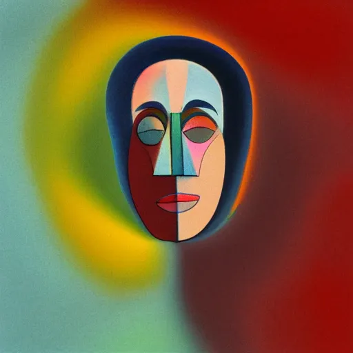 Image similar to painting of a face by Kandinsky with smooth gradients; 3d unreal engine, 4k 3d render; background has random abstract art