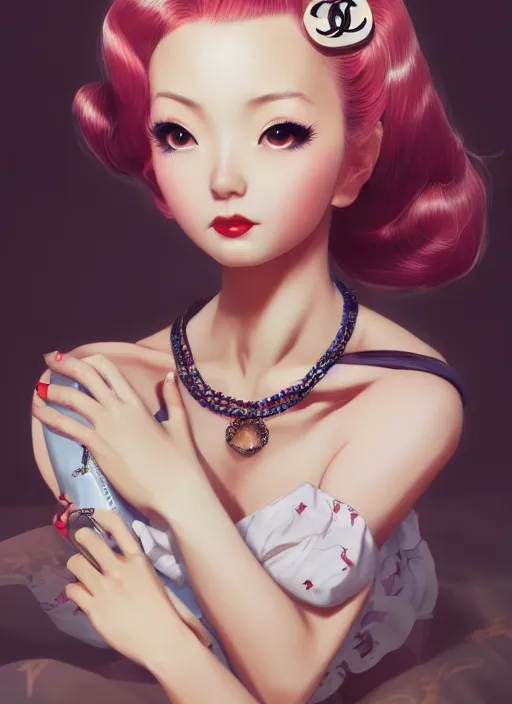 Prompt: a pin up and beautiful fashion dreamlke japan girl with lv jewelry, character art, art by artgerm, wlop, loish, hyperdetailed, 8 k realistic, symmetrical, global illumination, radiant light, frostbite 3 engine, cryengine, dof, trending on artstation, digital art, chanel, dior, detailed background