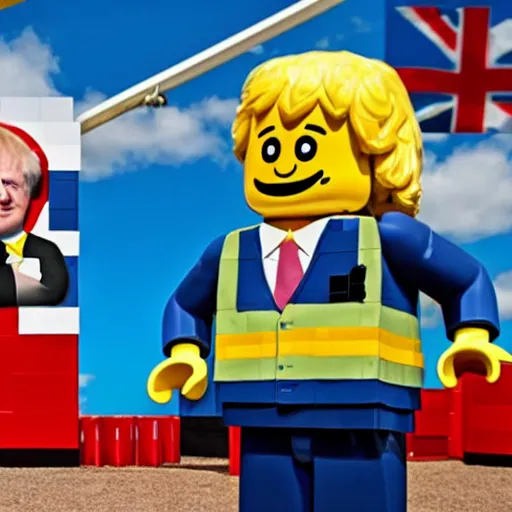 Image similar to boris johnson working at legoland windsor, reality, realistic, detailed, 8 k, award winning, wide shot,