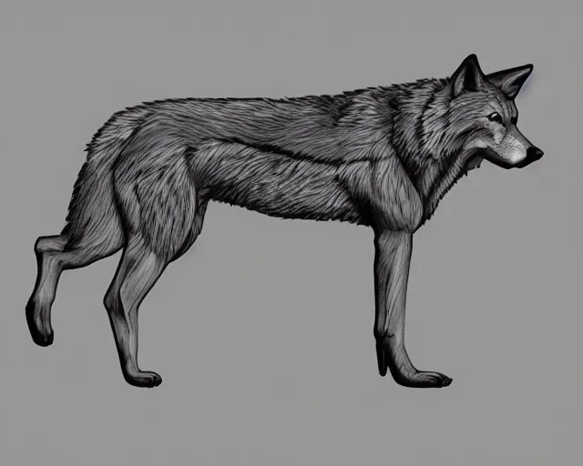 Image similar to digital art of a full-body outline of a running wolf, simple, no color, high quality, HD, 8K,
