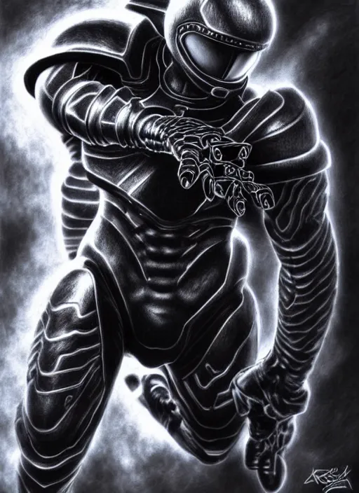 Image similar to dark samus, kentaro miura, hyperrealism, intricate detailed