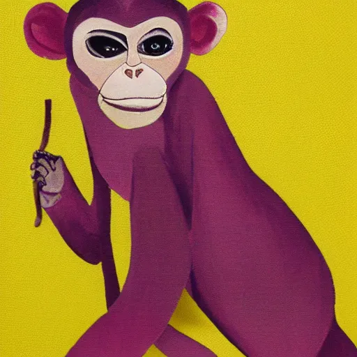 Image similar to a monkey in a yellow kimono, pink background