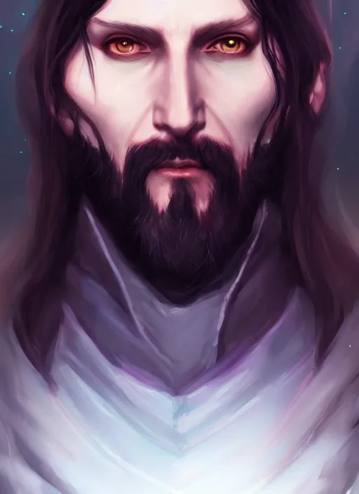 Image similar to « a portrait o cyberpunk rasputin, glowing eyes, a digital painting by charlie bowater, featured on cgsociety, fantasy art, behance hd, wiccan, artstation hd »