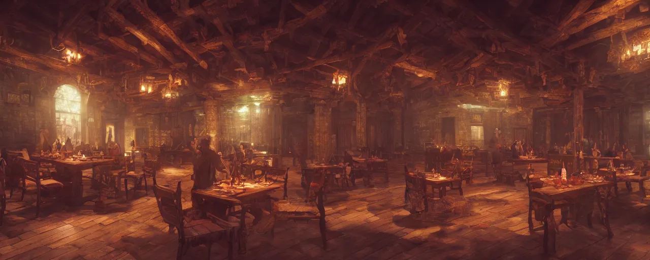 Image similar to inside of a medieval era tavern with exotic dancers, vaporwave aesthetics, 8 k uhd, unreal engine, octane render in the artstyle of finnian macmanus, john park and greg rutkowski