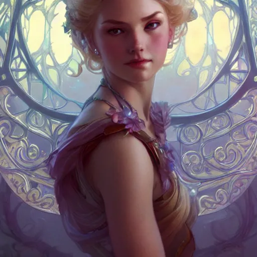 Image similar to cinderella, D&D, fantasy, intricate, elegant, highly detailed, digital painting, artstation, concept art, matte, sharp focus, illustration, art by Artgerm and Greg Rutkowski and Alphonse Mucha