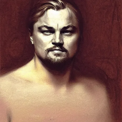 Prompt: portrait drawing of leonardo dicaprio, by ilya repin, russian academicism, charcoal, chalk, mix of hatching and smudging technique, john singer sargent