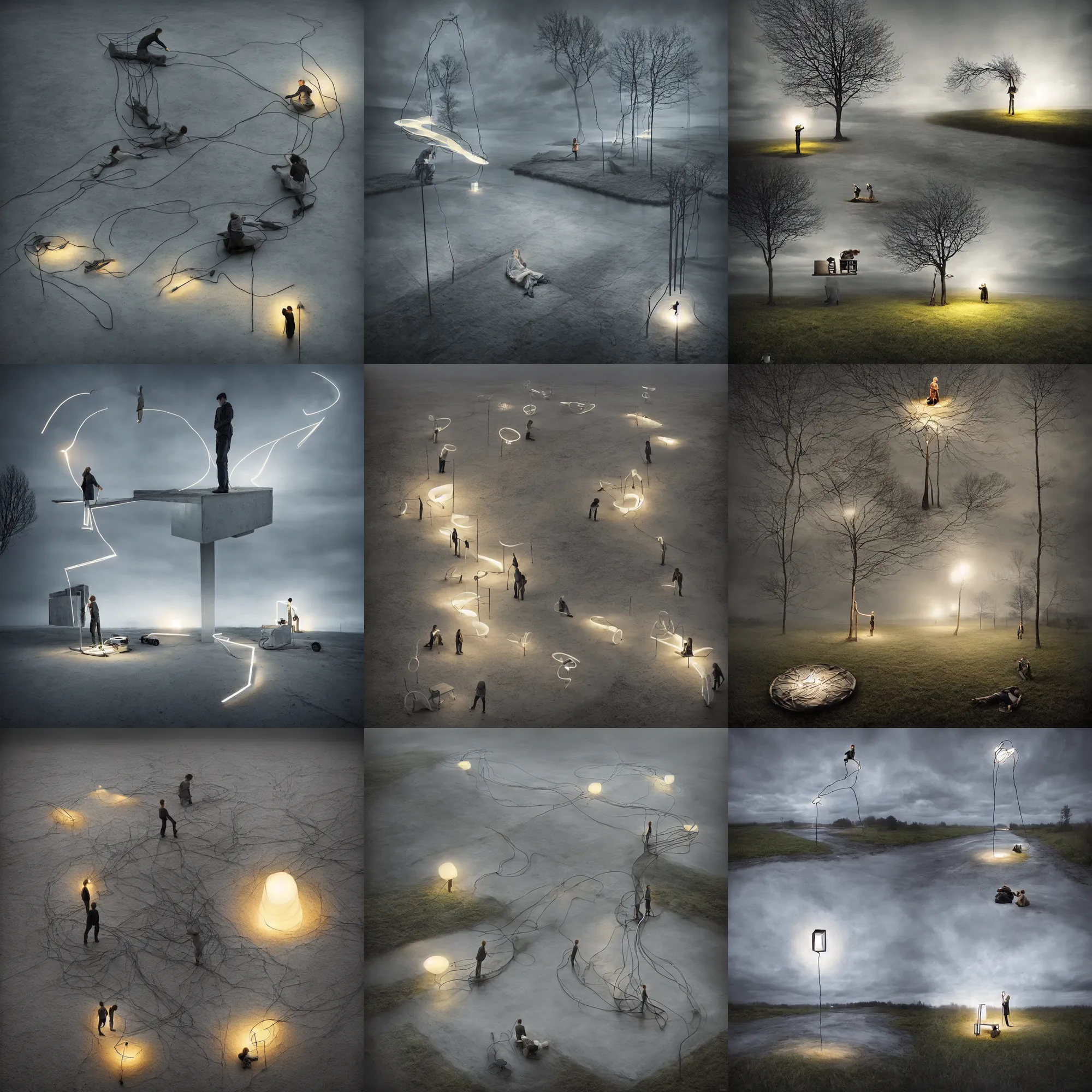 Prompt: light sculpture by erik johansson, androids dream