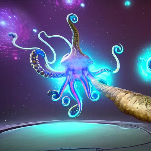 Image similar to astral octopus with galaxies inside the arms, unreal engine, game, stylized