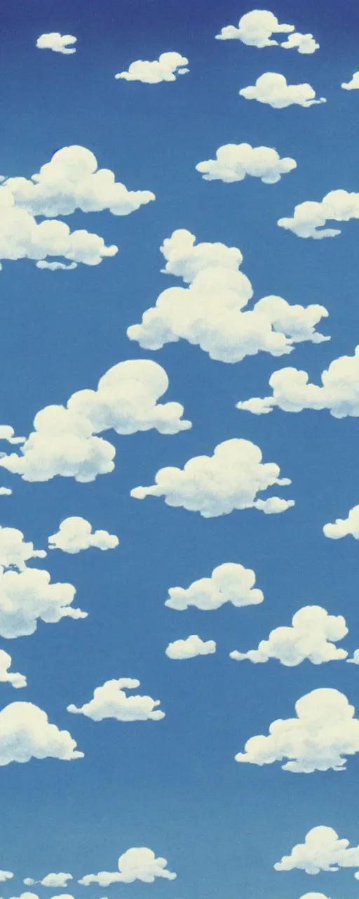 Prompt: cloudy sky by studio ghibli, peaceful, serene