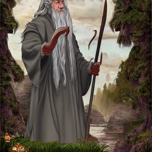 Image similar to gandalf visiting disneyland, highly detailed, digital art,