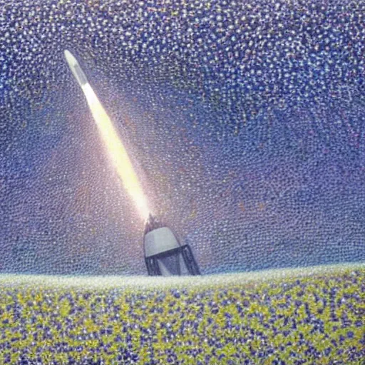 Prompt: spacex starship rocket landing on earth, pointillism painting