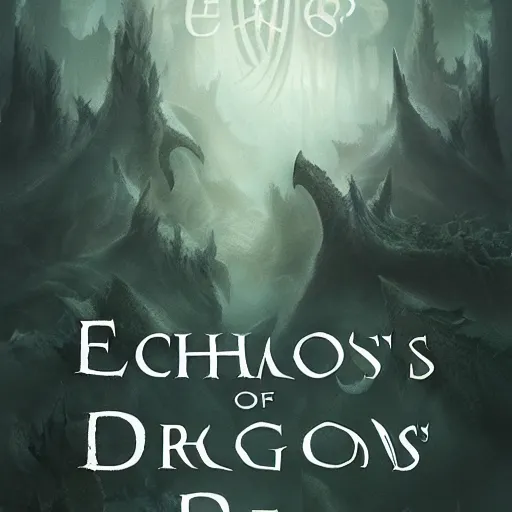 Prompt: echos of dragons book cover, mist, mysterious, high quality, shadows