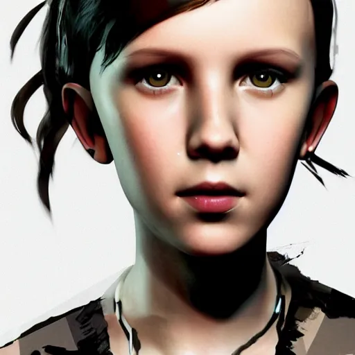 Image similar to Portrait of Millie Bobby Brown by Yoji Shinkawa, octane render