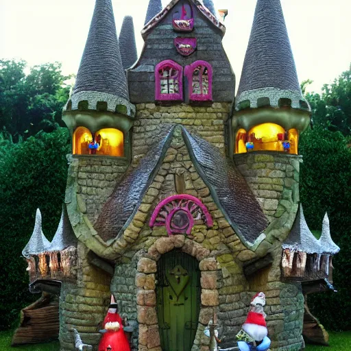 Prompt: A fairy tale looking castle being overun by gnomes