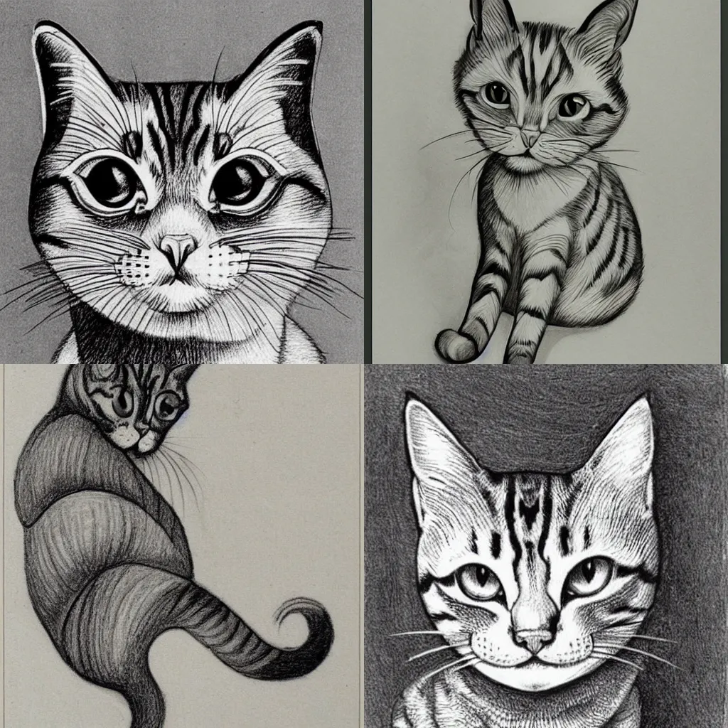 Prompt: MC Escher drawing of a cute cat