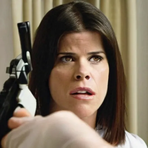 Image similar to high quality movie still of skinny actress Neve Campbell in Scream 5 (2013)