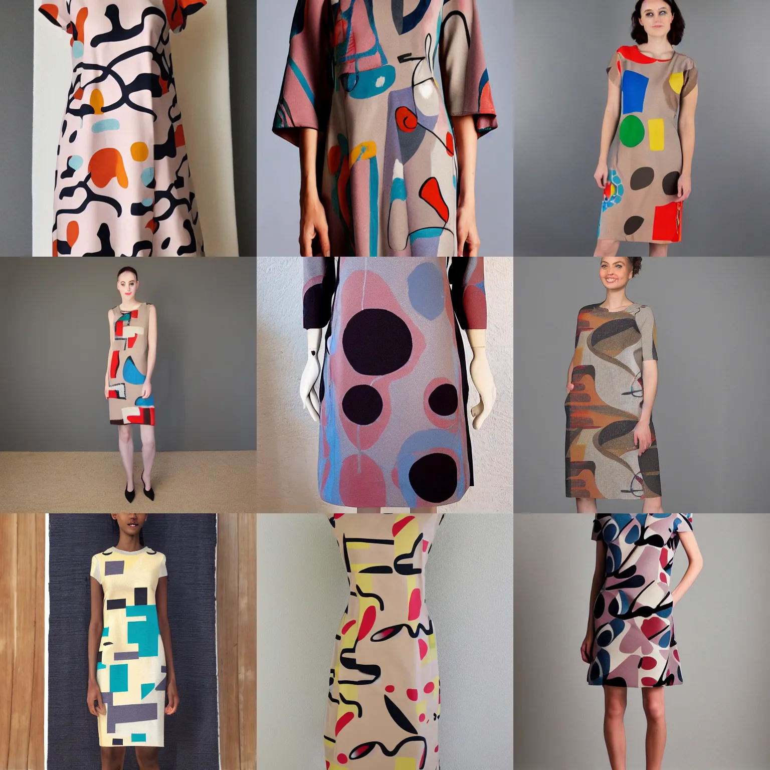 Prompt: miro abstract art dress, muted colors