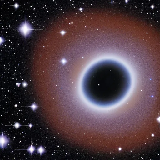 Image similar to a black hole on a background full of stars, gravitational lense, Hubble photograph