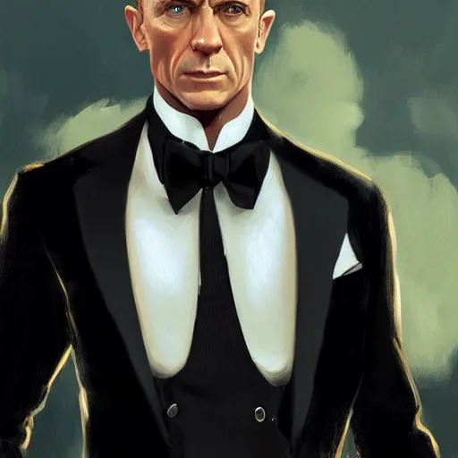 Image similar to lindsay pelas as james bond wearing a tuxedo, portrait, highly detailed, digital painting, artstation, concept art, sharp focus, illustration, art by artgerm and greg rutkowski and alphonse mucha