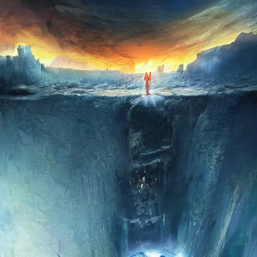 Image similar to journey to the center of the earth, artstation hall of fame gallery, editors choice, # 1 digital painting of all time, most beautiful image ever created, emotionally evocative, greatest art ever made, lifetime achievement magnum opus masterpiece, the most amazing breathtaking image with the deepest message ever painted, a thing of beauty beyond imagination or words