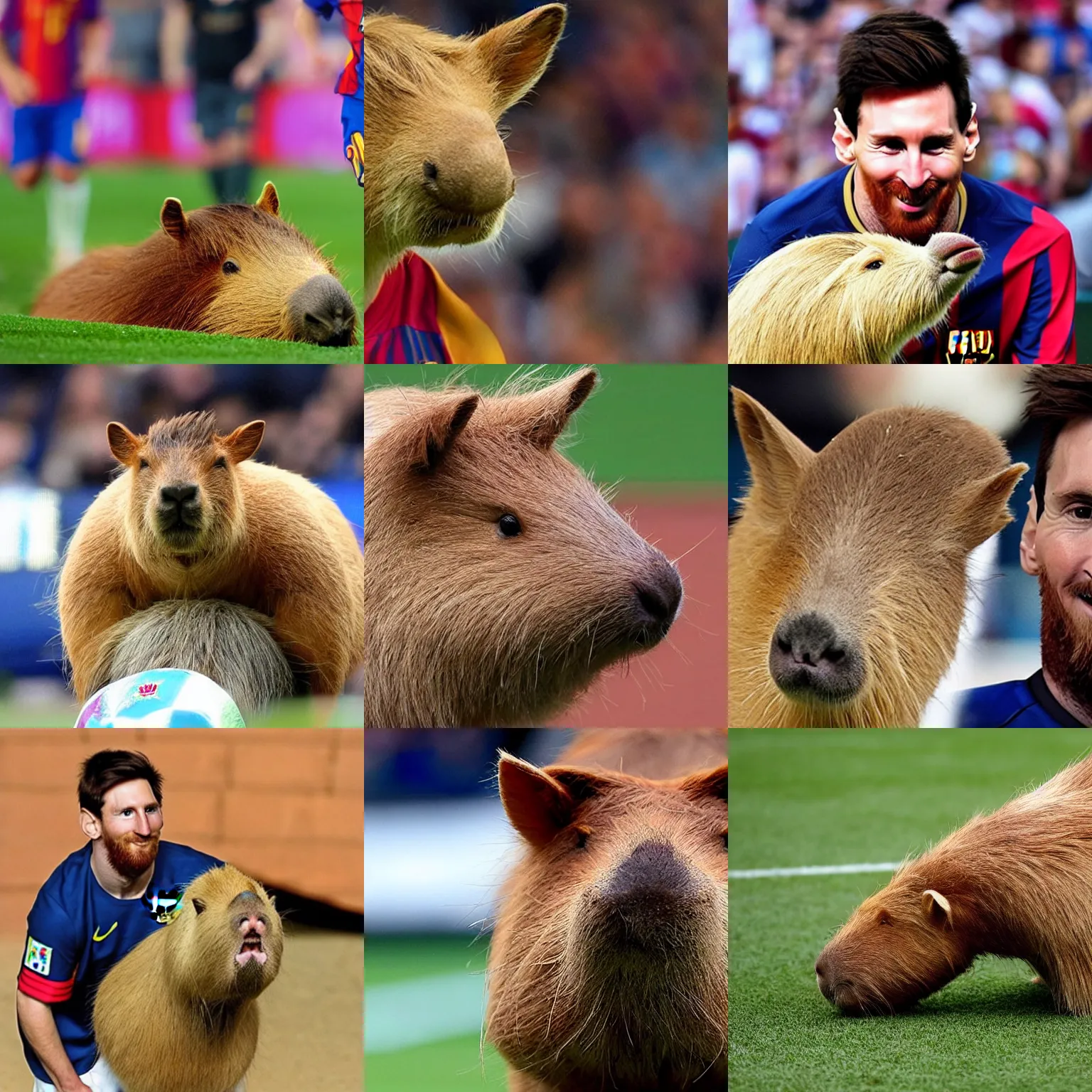 Prompt: messi with a capybara head