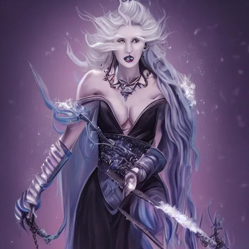 Prompt: ice witch destroys the patriarchy, trending on artstation, detailed art, high fantasy, beautiful