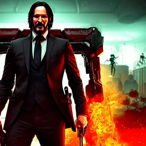 Image similar to john wick in doom eternal