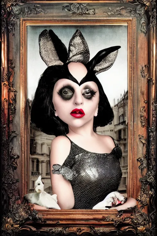 Image similar to lady gaga with bunny, lowbrow, matte painting, 3 d highly detailed, in the style of mark ryden