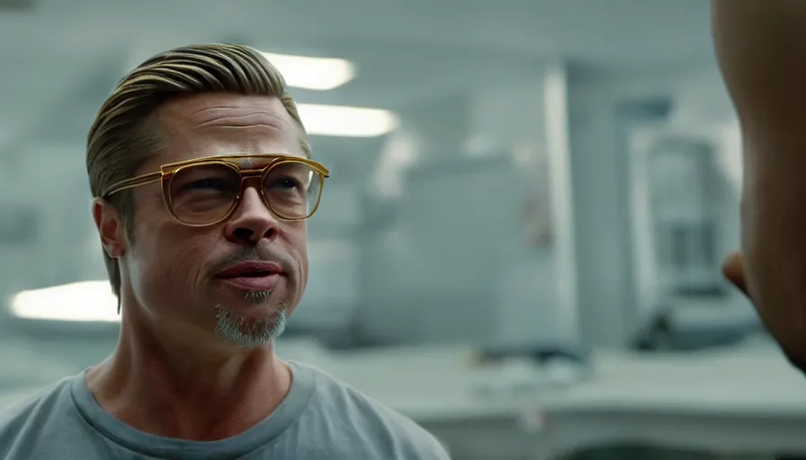 Prompt: Brad Pitt as Homer Simpson, detailed high contrast lighting, spherical lens, IMAX cinematography by Roger Deakins 4k