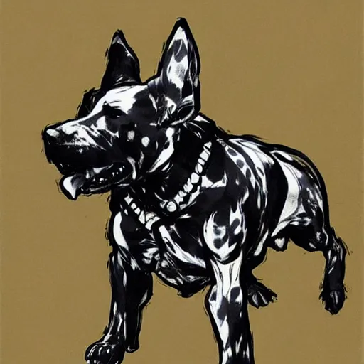 Prompt: dog 、 painting by yoji shinkawa