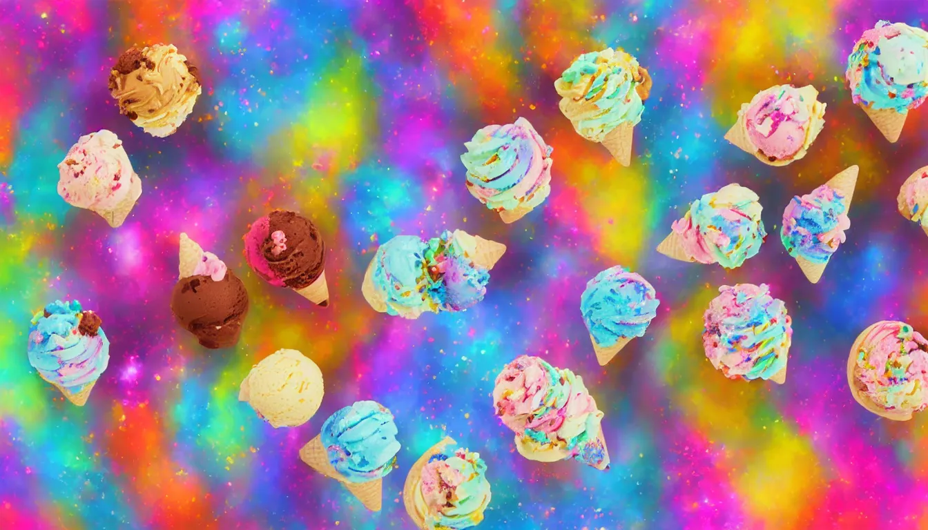 Prompt: beautiful ice cream cone cupcakes with cosmic colors in a beautiful cosmic dreamscape, digital art, concept art, detailed, lovely colors, art station 3 d, 4 k beautiful