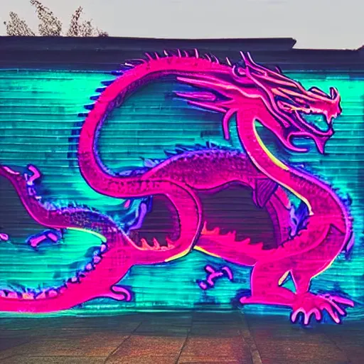 Prompt: “fire breathing dragon, neon graffiti, vivid colours”