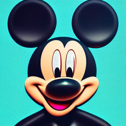 Image similar to mickey mouse head, pixel glitch, synth wave, broken, fractured, fractal, geometric, wet, melting, distorted, unreal engine 5, octane render