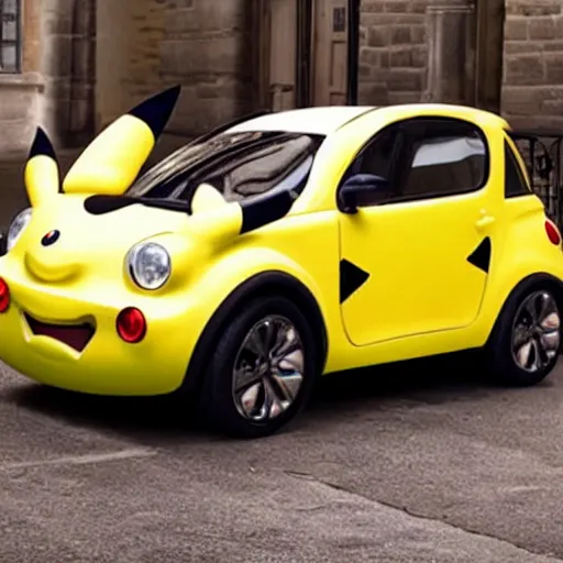 Image similar to a car in the shape of pikachu, photo