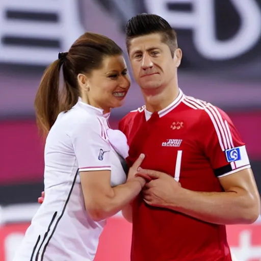 Image similar to anna lewandowska performing a garlic enema on robert lewandowski