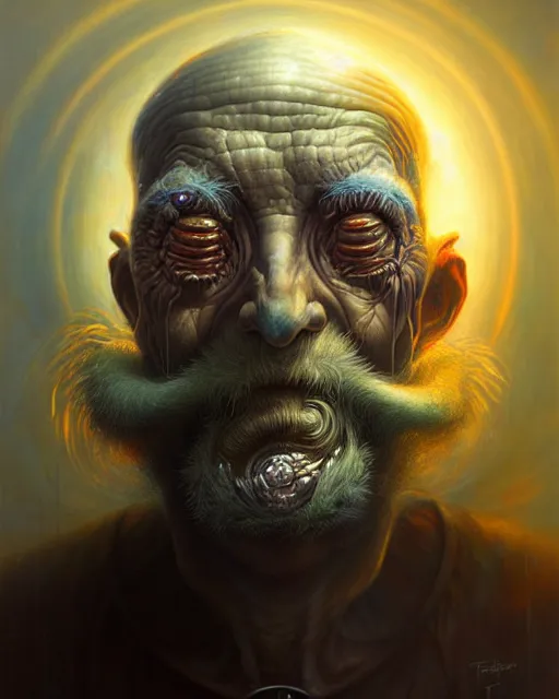 Image similar to a detailed portrait of Biopunk old man by Tomasz Alen Kopera and Peter Mohrbacher