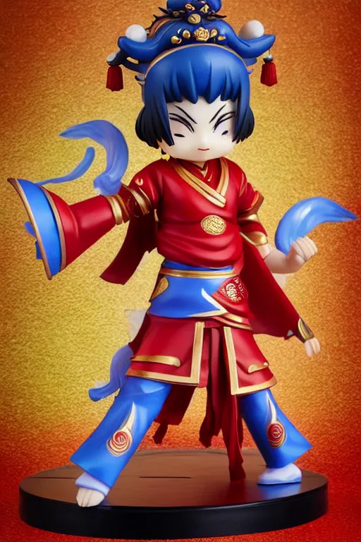 Prompt: arty chinese mythology ne zha nendoroid full body hyperdetalied, hero action pose, osamu tezuka, macoto takahashi, chibi, q posket, 8 k realistic, 3 d, cryengine, exquisite, red cloth around his shoulders, hold spear, ne zha ( 2 0 1 9 ), fenghua zhong,