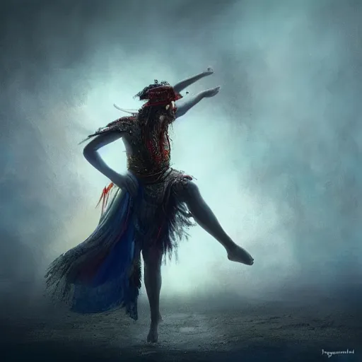 Prompt: a shaman dancing with light by Raymond Swanland