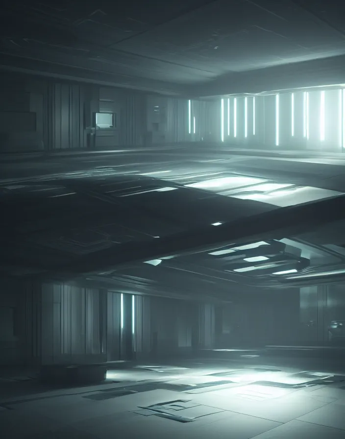 Image similar to futuristic dark and empty room, surreal, atmospheric lighting, octane render, unreal engine, 8 k