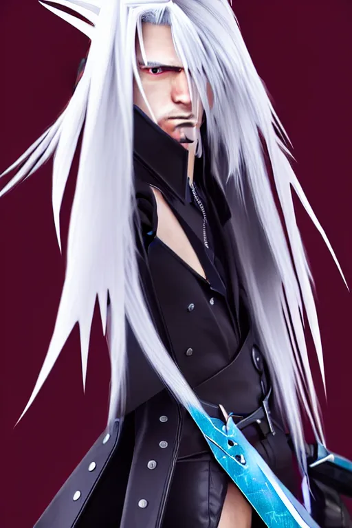 Prompt: sephiroth from final fantasy full view character design, highly detailed, wlop style, artstation, soft light, sharp focus, illustration