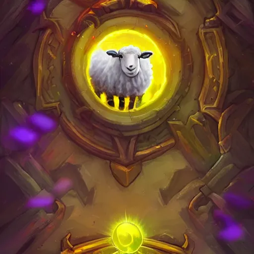 Prompt: a sheep surrounded by yellow magic particles, hearthstone art style, epic fantasy style art, fantasy epic digital art, epic fantasy card game art
