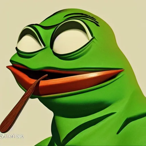 Image similar to pepe with a spoon, realistic, detailed, artstation