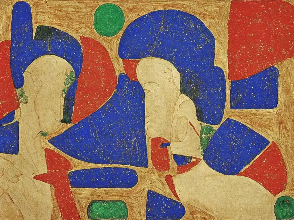 Image similar to sculpted aztec head on a pillow. lapis lazuli, malachite, cinnabar, gold. painting by piero della francesca, balthus, agnes pelton