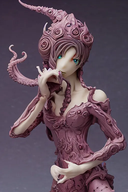 Image similar to figurine of cthulu wearing an elegant summer blouse, personification, official store photo, commercial photo, featured on amiami, lovecraftian, cosmic horror, 8 k, 8 5 mm, beautiful composition