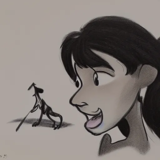 Image similar to milt kahl sketch of black hair cuban girl with dog nose