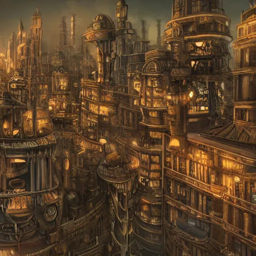 Prompt: A huge steampunk city. 8k.